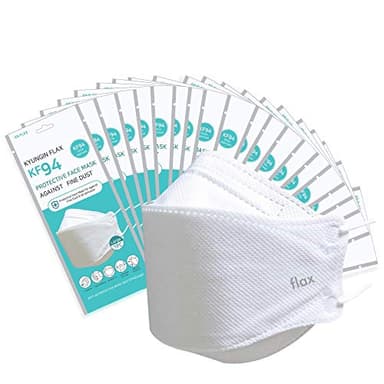 KN FLAX KF94 Masks For Adults - Face Protective Mask (White) [Made in Korea] [20 Individually Packaged] Premium KF-94 Certified Face Safety White Face Mask Dust [English Packing]