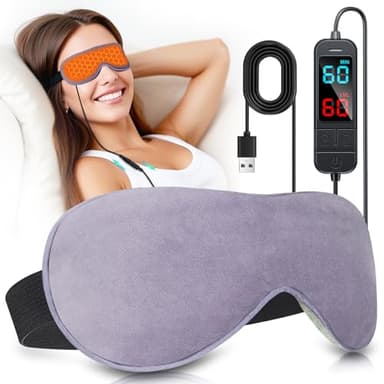 Visader Heated Eye Mask for Dry Eyes, Stye & Migraines Relief - USB Electric Warm Compress with 20 Temp/Time Settings, Washable Flaxseed Cover for MGD, Blepharitis & Eye Strain
