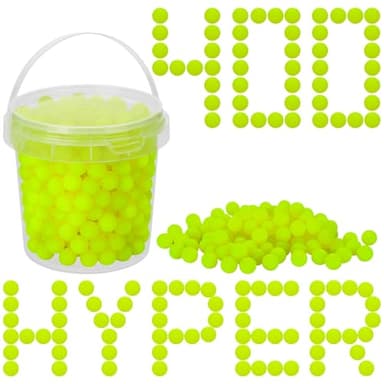 PokiiuLK 400 Refill Balls Ammo for Nerf Hyper Gun, 0.55 in Hyper Gun Balls with Portable Storage Bucket (Yellow), Hyper Rounds