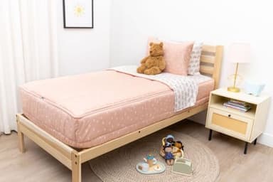 Beddy's Rainbow Theme Durable Zipper Bedding for Kids - Bed in a Bag - White Rainbow Sheets & Peach Comforter - Includes Pillowcase & Sham - Easy to Make & Wash - Twin
