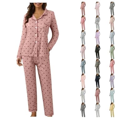GOSEAGOTOFUN Cute Pajama Sets for Women Long Sleeve Sleepwear Button Loungewear Soft 2 Piece Pj Set with Pockets Long Pants