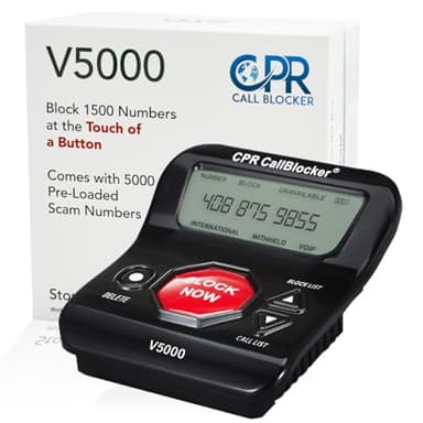 CPR V5000 Call Blocker for Landline Phones - You Can Manually Block All Calls with The Big Red Button - Pre-Programmed with 5,000 Known Nuisance Numbers - Caller ID is Required