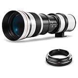 High-Power 420-800mm f/8.3 HD Manual Telephoto Zoom Lens for Canon EOS 80D, 90D, Rebel T3, T5, T7, 70D, 5D, 6D II, 7D II (White)