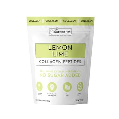 JUST INGREDIENTS Lemon Lime Collagen Peptides – 30 Servings – Supports Joint, Skin, Hair & Nail Health with Grass-Fed Hydrolyzed Collagen Types I & III – Refreshing Lemon Lime Flavor