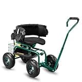 Outvita Garden Cart, Outdoor Rolling Garden Scooter W/Adjustable 360 Degree Swivel Seat, Extendable Handle, Tool Tray & Storage Basket, Gardening Stool for Planting(Green)