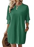 Dokotoo Green Dresses for Women Casual Spring 2025 Summer Plus Size Petite Dresses Business Loose Mini Dress Short Dresses Sundresses 3/4 Sleeve Beach Vacation Clothes Cruise Outfits