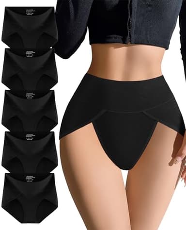 MISSWHO Womens Underwear Cotton, High Waisted Underwear Women Pack Tummy Control Black Panties Postpartum C Section Ladies Briefs XX-Large