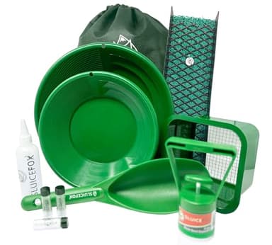 Sluice Fox All-in-One Gold Panning Kit with Portable Sluice – Featuring Miners Moss, Gold Trap Mat, Classifier, and Tote Backpack for Streamlined Gold Prospecting Green