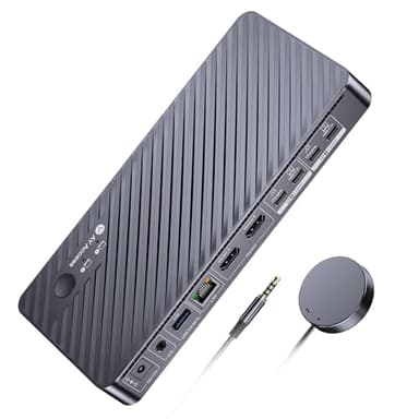 AV Access Docking Station KVM Switch 2 Monitors 2 Laptops, 4K KVM Switch Dual Monitor, 100W PD for Each PC, 1G Ethernet, EDID Emulation, Ideal for Home Office & Gaming