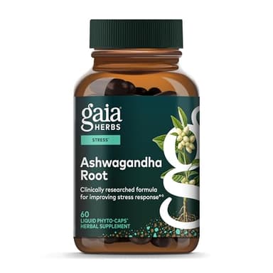 Gaia Herbs Ashwagandha Root - Stress Relief & Sleep Support Supplement - Supports Balanced Energy Levels & Positive Outlook* - 60 Vegan Liquid Phyto-Caps (30 Servings)