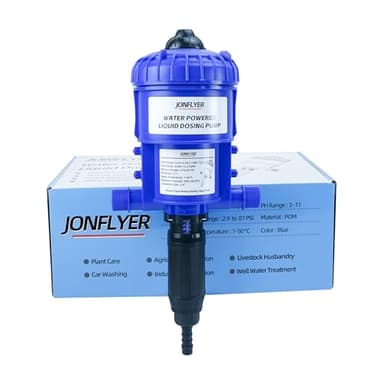 JONFLYER GEN Ⅱ 0.2-4.5% Fertilizer Injector Automatic Chemical Liquid Dosing Pump,13.21GPM,POM Housing,Water Powered Liquid Dispenser for Drip Irrigation Garden Greenhouse Livestock Water Well
