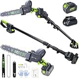 V-MODEST 2-IN-1 Cordless Pole Saw, 8" & 10" Brushless Electric Pole Chainsaw Powered by 21V 4.0Ah battery, Automatic Oiler, 7.6lb, 15FT Max Extension Pole Saws for Tree Trimming (Fast Charger)