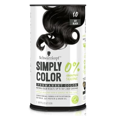 Schwarzkopf Simply Color Permanent Hair Dye, 1.0 Jet Black, Long-Lasting with Nourishing Ingredients, No Ammonia or Silicone, All Hair Types