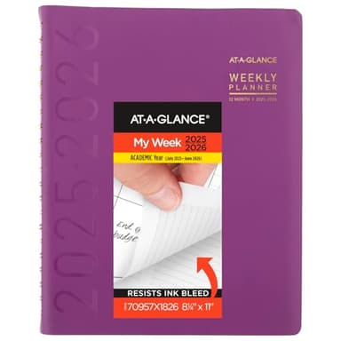AT-A-GLANCE Planner 2025-2026 Academic, Weekly & Monthly, Half-Hourly Appointment Book, 8-1/4" x 11", Large, Monthly Tabs, Flexible Cover, Contemporary, Purple (70957X18)
