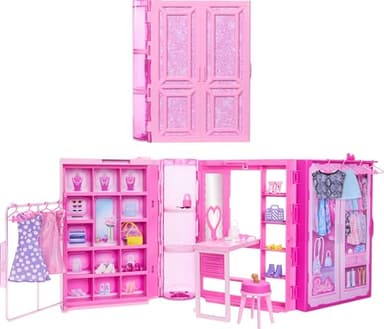 Barbie Dream Closet Toy Playset with Clothes & Accessories, 3-ft-Wide with 25+ Pieces, 4 Complete Fashion Looks