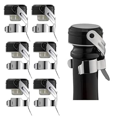 WOTOR Champagne&Wine Bottle Stoppers Stainless Steel with Food Grade Silicone, Leak Proof Keep Fresh Reusable Saver, Cork Suitable for Wine, Champagne, Cava, Prosecco and Sparkling (6 Pack Silver）
