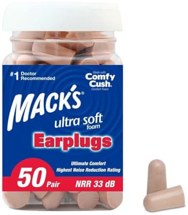 Mack's Ultra Soft Foam Earplugs, 50 Pair - 33dB Highest NRR, Comfortable Ear Plugs for Sleeping, Snoring, Travel, Concerts, Studying, Loud Noise, Work | Made in USA