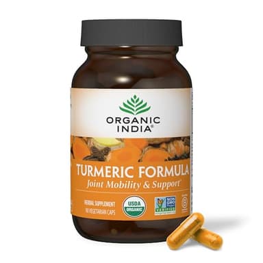 ORGANIC INDIA Turmeric Curcumin Herbal Supplement - Joint Mobility & Immune System Support, Healthy Inflammatory Response, Whole Root Supplement, Organic Trikatu, USDA Certified Organic - 90 Capsules