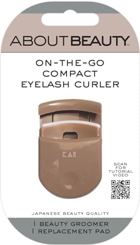 About Beauty On-The-Go Compact Eyelash Curler, Includes 1 Replacement Pad, Portable Lash Curler Perfect for Travel Makeup, Ergonomic Design is Gentle on Lashes