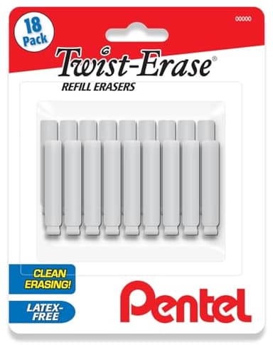 Pentel Twist Erase Refill Erasers - Pack of 18 Latex Free Refills for Twist Eraser Mechanical Pencils