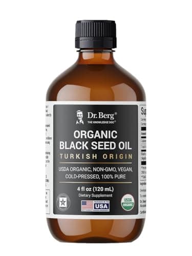 Dr. Berg Black Seed Oil Organic Cold Pressed – Pure Nigella Sativa Black Cumin Oil – USDA Organic, Halal, Vegan – for Hair, Skin, Immune Support – Unrefined Liquid – 4 oz Glass Bottle