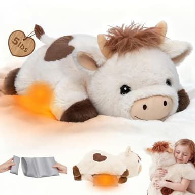 Mewaii Weighted Stuffed Animals with Microwavable Heating Pad - 5 lbs Adjustable, Heatable & Coolable Cow Plush for Realistic Hug, Removable Inner Pad, Perfect Plush Gift for Kids, Adults (23 Inch)