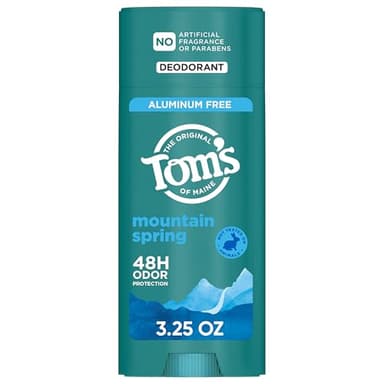 Tom’s of Maine Mountain Spring Natural Deodorant for Men and Women, Aluminum Free, No Artificial Fragrances, Dyes, or Preservatives, Baking Soda Free, 48-Hour Odor Protection, 3.25 oz