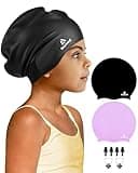 2 Pack Kids Extra Large Swim Cap for Long Thick Hair, Waterproof Silicone Swimming Cap for Toddler Child Youth Girls Boys, Durable Swim Hats Bathing Caps for Braids, Dreadlocks, Extensions, Afros-1