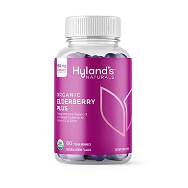 Hyland's Organic Elderberry Plus Gummies, Organic Black Elderberry with ZINC and Vitamin C, Immune Support Supplement for Adults, 60 Vegan Gummies (30 Days)