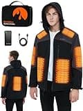 Mens Heated Jacket with Battery Pack - 20000mAh 7.4V Rechargeable Winter Outdoor Work Self Electric Jacket with Hood L