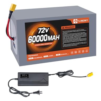 HTLIMONY 72V 60Ah Lithium Ion Battery Pack with XT90 Connector & Charger, 4320Wh Rechargeable Li-Ion Battery with Smart BMS & LED Display, for Electric Scooter, E-Bike, Motorcycle and Golf Cart