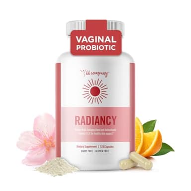 BB Company Radiancy | Vaginal Probiotics for Vaginal Dryness, pH Balance | Fights Itch, Odor | Anti-Aging | Hyaluronic Acid, Probiotics, Vitamin C, Multi Collagen | 120 Ct