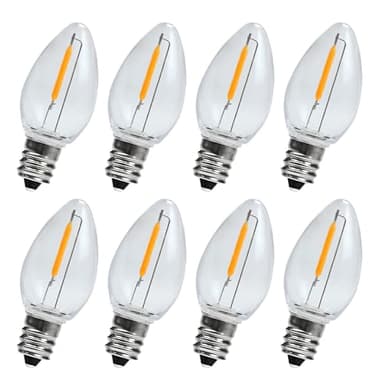 KLY LED Night Light Bulbs, C7 Shatterproof Replacement Led Bulb for String Light, E12 Base Salt Lamp Bulbs, 0.6W Equivalent to 7W, Warm White 2200K, 50LM, 8 Pack