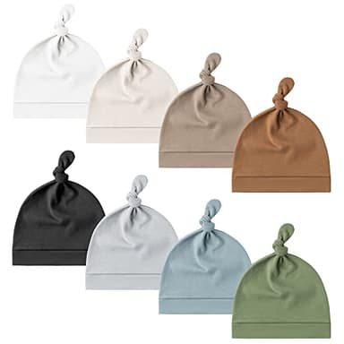 Konssy 8 Pack Baby Newborn Hats Set Knot Beanie Hats Soft for Infant Baby Girls Boys Caps 0-6 Months Beige