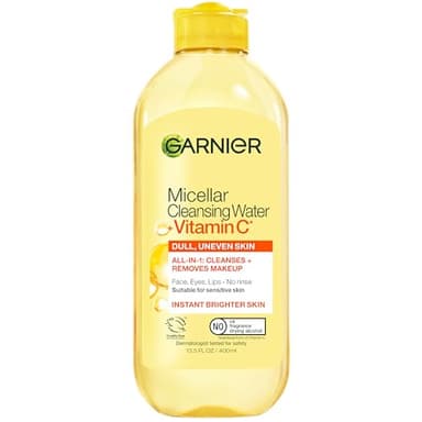 Garnier Micellar Water with Vitamin C, Facial Cleanser & Makeup Remover, Brightening & Hydrating, For All Skin Types, Vegan, Cruelty Free, 13.5 Fl Oz (400mL), 1 Count