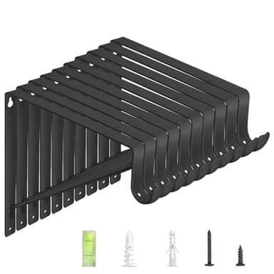 10-Pack Closet Rod Bracket, 10.8x10.8Inch Closet Shelf Brackets Heavy Duty Wall Mounted, Matte Black Steel Closet Rod Support Brackets Holder, 300 Lbs Load Capacity with Anchors Screws