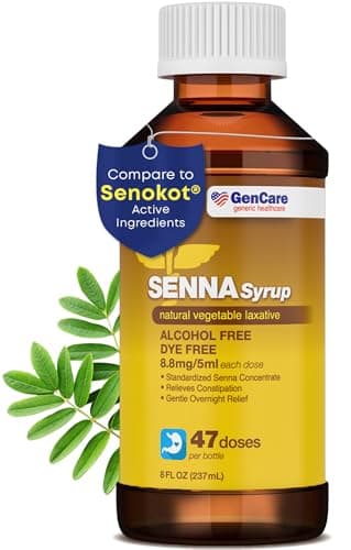 GenCare - Senna Syrup Liquid Laxative (8 Fl Oz Bottle) All Natural Vegetable Sennosides Active Ingredient | Easy to Swallow Constipation Relief for Adults and Kids 12 and Older | Best Value Size