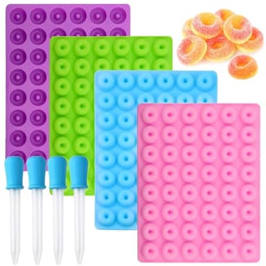 JOERSH Round Gummy Donut Molds Mini Size Silicone Candy Molds for Hard Candy, Gummy, Caramels, Chocolate, Fondant, Fruit Loop, Cereal, 192 Cavity