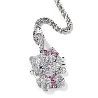 JECAXIN Sparkly Blingy 24-inch Rope Chain Iced-Out Cute Lovely Kitten Charm Pendant Necklace (silver)