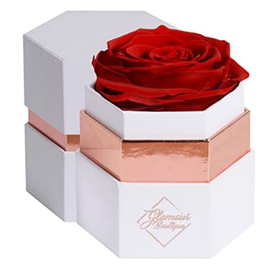 GLAMOUR BOUTIQUE Eternal Preserved Roses in a Box, Flowers Forever, Rose Forever in a Box for Wife or Her, Lasting Real Flower Gift, Elegant Luxury Floral Home Decor, Single Rose, Red (Color-Treated)