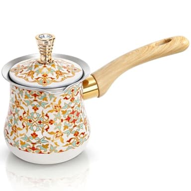 YIMITEE 18.6 Oz Turkish Coffee Pot with Lid, Stainless Steel Greek Coffee Maker, Heavy Duty Butter Melting Pot with Handle, Large Stovetop Milk Warmer for Arabic Briki Greek Coffee, Hot Chocolate, Tea