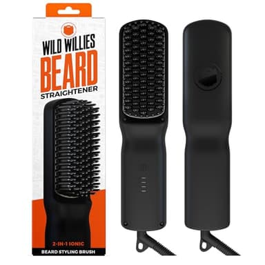 Wild Willies Beard Straightener for Men - 3 Temperature Settings, Tourmaline Ceramic Heated Beard Brush & Hot Comb - Portable, Ionic Technology, Coarse & Curly Hair, 400F - Grooming Tool