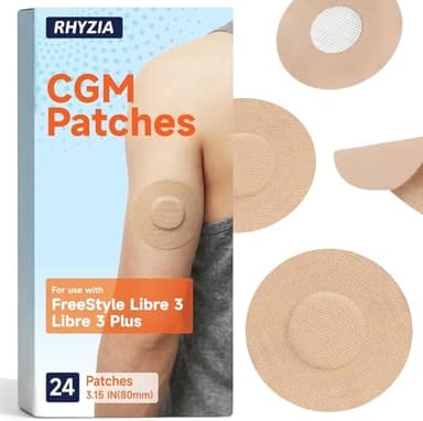 RHYZIA Freestyle Libre 3/Libre 3 Plus Sensor Covers, Non-Adhesive Center, Acrylic Pressure-Sensitive Adhesive, Breathable Waterproof Latex-Free, 24-Pack CGM Adhesive Patches, Low-Profile Fit(Nude)