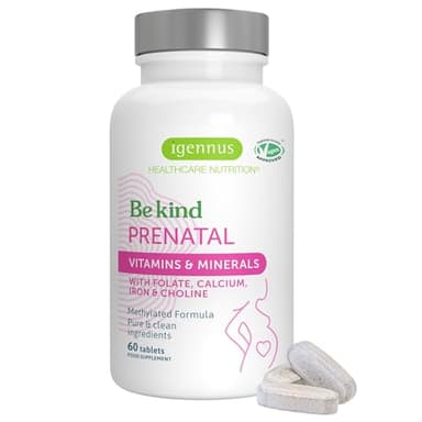 Igennus Methylated Prenatal Multivitamin for Women, Folate for MTHFR, High Absorption, Pure & Clean, Gentle Iron, Choline, Calcium & Magnesium, Vegan Pregnancy Vitamins, Halal, Non-GMO, 60 Tablets