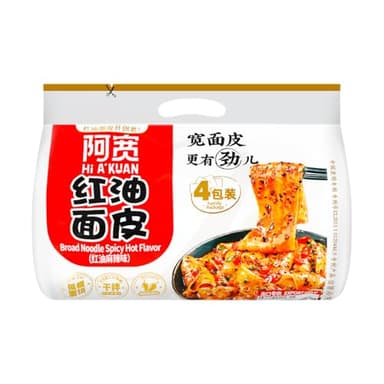 Akuan Sichuan Spicy Red Chili Oil Wide Noodles, Non-Fried Instant Chinese Ramen, 4.05oz per Bag, 4 Pack (1 Pack, Spicy Red Oil)