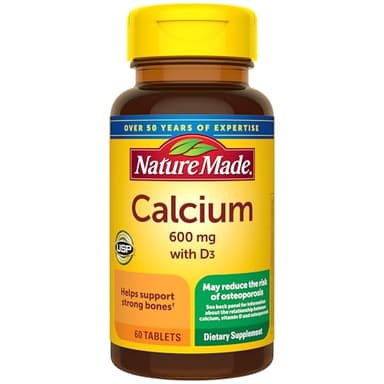 Nature Made Calcium 600 mg with Vitamin D3, Dietary Supplement for Bone Support, Calcium Supplement for Bone Health, 60 Tablets