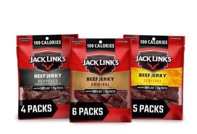 Jack Link's Beef Jerky Variety Pack – Includes Original, Teriyaki and Peppered Jerky, Bulk Protein Snack Pack, Good Source of Protein, Meat Snacks Made with 100% Beef – 1.25 Oz (Pack of 15)