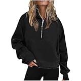 Ceboyel Womens Quarter Zip Sweatshirt 2023 Fleece Oversized Sweaters Cropped Pullover Hoodies Fall Trendy Outfits Clothing Sweatshirt for Women Plus Size Black Xl