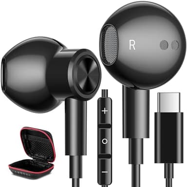 USB C Headphones Wired Type C Earphones for Samsung/Galaxy S26 S25 S24 Plus S23 S22 S21 S20 Ultra Magnetic Corded Earbuds for iPhone 15 Pro Max 16 16e 17 17e Air for Apple/Android Ear Buds Black