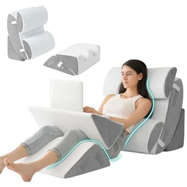 Hansleep Bed Wedge Pillow Set for After Surgery 6PCS, Post Surgery Pillow for Sleep Apnea and Acid Reflux Relief, Adjustable Reading Pillows Back Support with Memory Foam, White, 23"